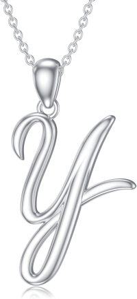 wholesale Sterling Silver 26 Letter Pendant Necklace-white gold plated-Letter Y