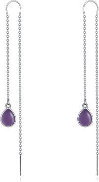 wholesale 925 Sterling Silver Green Stone Teardrop Chain Drop Earrings for Women-amethyst earrings for women