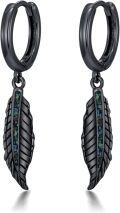 wholesale 925 Sterling Silver Black Feather Drop Earrings with Turquoise and Malachite Accents-0-0