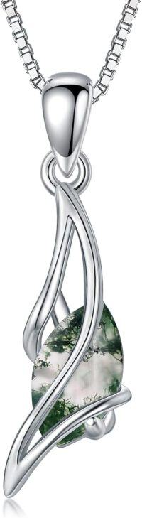 wholesale Sterling Silver Gemstone Pendant Necklace for Women Fine Jewelry Gift-Moss Agate