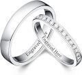 TOUPOP Sterling Silver Moissanite Couples Rings Set Engraved Name-0-0
