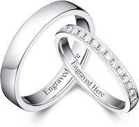 TOUPOP Sterling Silver Moissanite Couples Rings Set Engraved Name-undefined