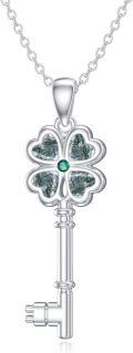 wholesale 925 Sterling Silver Key Shaped Green Stone & Emerald Accent Pendant Necklace for Women's Gifts-0-0