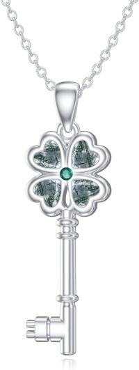 wholesale 925 Sterling Silver Key Shaped Green Stone & Emerald Accent Pendant Necklace for Women's Gifts-Key