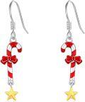 wholesale 925 Sterling Silver Metal Candy Cane Star Drop Dangle Christmas Earrings for Women-0-0