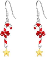 wholesale 925 Sterling Silver Metal Candy Cane Star Drop Dangle Christmas Earrings for Women-Candy Cane