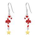 wholesale 925 Sterling Silver Candy Cane Dangle Earrings With Gold Star-0-0