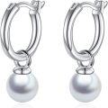 wholesale 925 Sterling Silver 12mm Hoop Earrings with 6mm Shell Pearl Drops for Women-0-0