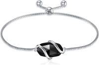 wholesale  Sterling Silver Gemstone Dainty Link Bracelet for Women -A-Black Onyx