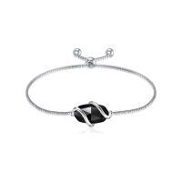 wholesale 925 Sterling Silver Abalone Shell Square Charm Adjustable Bolo Bracelet for Women-A-Black Onyx