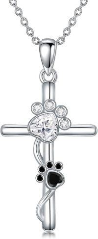 wholesale 925 Sterling Silver & 14k Gold-Plated Pendant with Heart-Shaped Stone and Cat's Claw Design - Adjustable Chain Length (16-20)-Paw Print