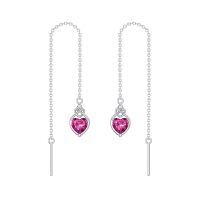 wholesale 925 Sterling Silver Celtic Knot Heart Threader Earrings w 12 Birthstones-7-July-Ruby Red