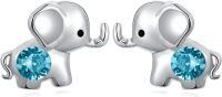 wholesale 925 Sterling Silver 12 Birthstones Elephant Earrings for Women Gift-Blue Zircon