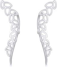 wholesale 14K White Gold Feather Design Ear Climbers Stud Earrings for Women-White Gold