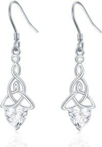 wholesale 925 Sterling Silver Heart-Shaped Moissanite Celtic Knot Drop Huggies-Celtic Knot Dangle Earring