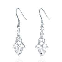 wholesale 925 Sterling Silver Heart-Shaped Moissanite Celtic Knot Drop Huggies-Celtic Knot Dangle Earring