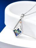 wholesale 925 Sterling Silver Abalone Shell Triangle Pendant with Orange Stone and Labradorite Inlay Christian Faith  for Women-0-4