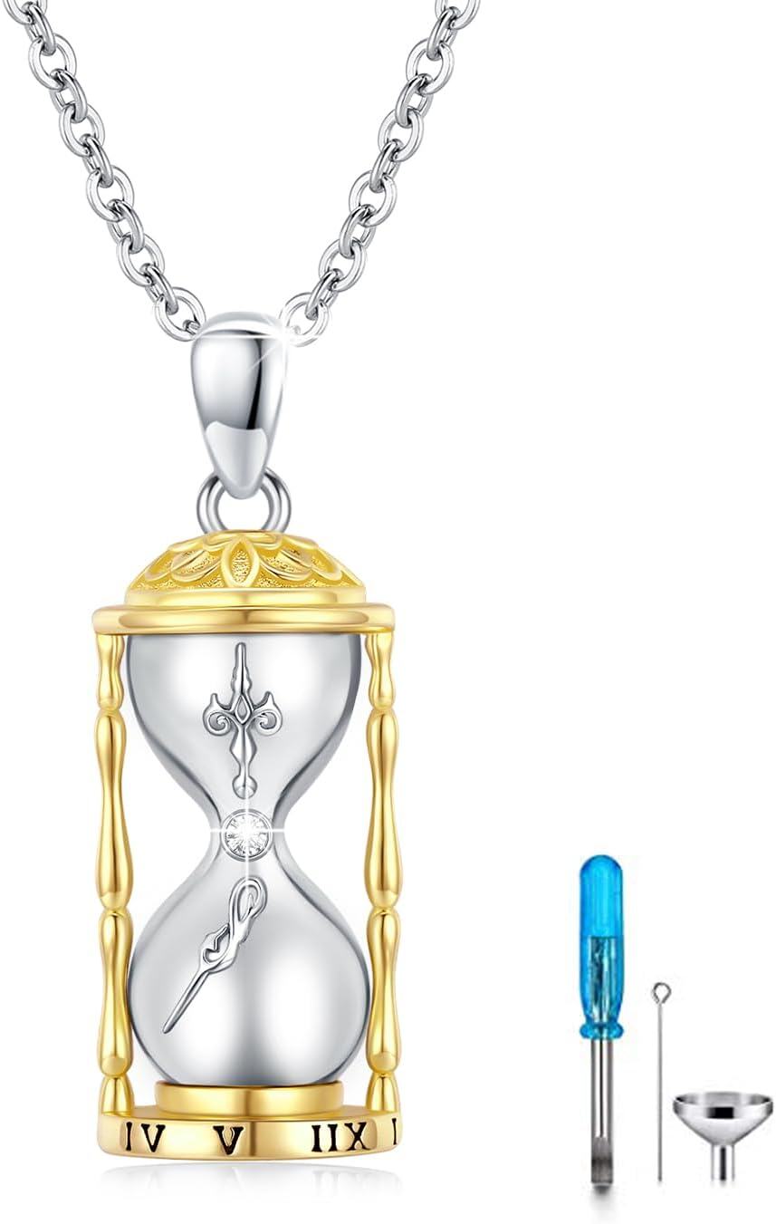 Sterling Silver Bullet Hourglass Cylinder Urn Cremation Keepsake Pendant-0-1