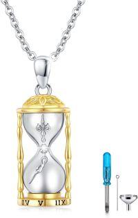 wholesale 925 Sterling Silver Gold Plated Hourglass Cylinder Cremation Jewelry Keepsake Necklace-03-Hourglass Urn (3-Gold)