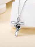 wholesale 925 Sterling Silver Cross Pendant with Black Onyx Heart and Paw Print Keepsake Jewelry for Dogs Cats Memorial Gifts-0-1