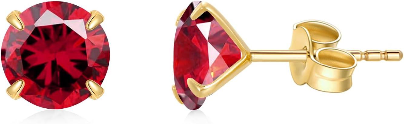 14K Yellow Gold Simulated Diamond Stud Earrings-1-January-Garnet