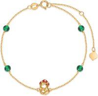 wholesale 14K Gold Green Stone Red Enamel Frog & Mushroom Charm Bracelet for Women Mom - Adjustable Length-14k gold