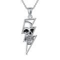 wholesale 925 Sterling Silver Lightning Bolt & Wave Rose Skull Pendant Necklace-0-0