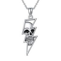 wholesale 925 Sterling Silver Lightning Bolt & Wave Rose Skull Pendant Necklace-Modern