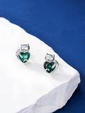 wholesale 925 Sterling Silver May Emerald Cat Stud Earrings 10-13mm, Cute Elegant Gift for Cat Lovers-0-1