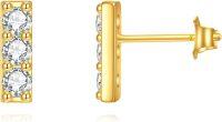 wholesale  14K Gold Solid Tiny Stud Earrings for Women Men -3mm Moissanite Bar Stud