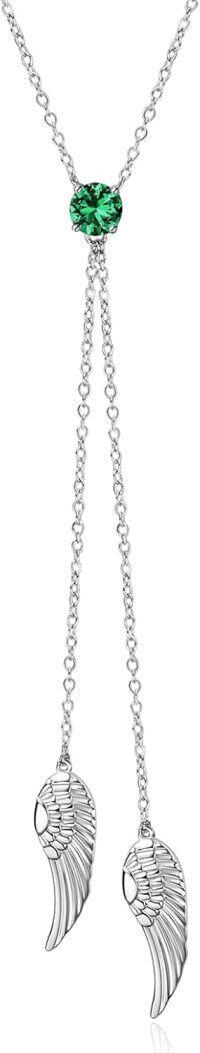 wholesale Sterling Silver Zirconia Angel Wing Necklace with Birthstone for Women-May