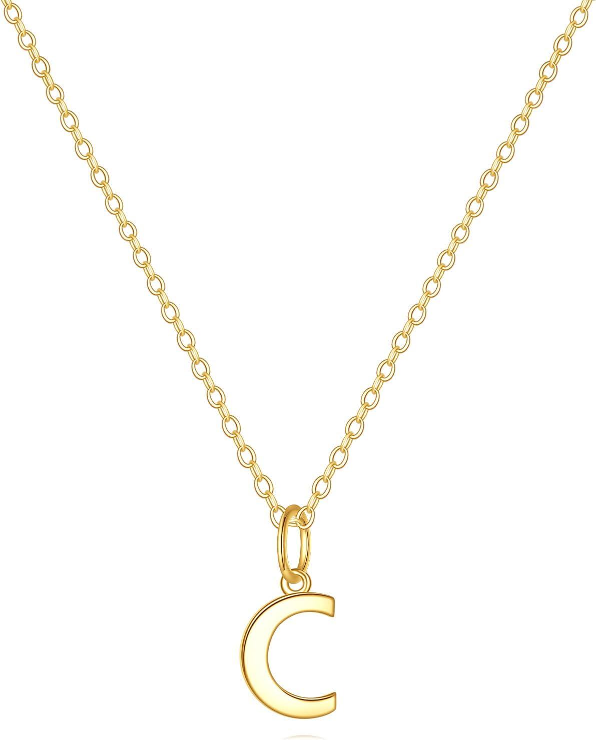 14K Gold Letter Pendant Necklace 18 -C-Initial Necklace