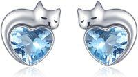 wholesale 925 Sterling Silver Birthstone Cat Stud Earrings Heart Jewelry for Women-12-December
