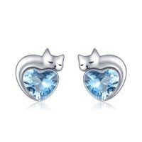 wholesale 925 Sterling Silver Heart Shaped Cat Earrings-12-December