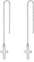 wholesale 925 Sterling Silver Cross Drop Threader Earrings with Tassel Chains for Women and Teenagers - Hypoallergenic Jewelry-0-0