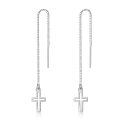 wholesale 925 Sterling Silver Cross Drop Threader Earrings with Tassel Chains for Women and Teenagers - Hypoallergenic Jewelry-0-0