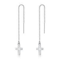 wholesale 925 Sterling Silver Cross Drop Threader Earrings with Tassel Chains for Women and Teenagers - Hypoallergenic Jewelry-Cross