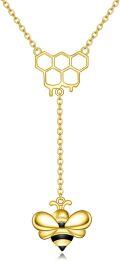 wholesale 925 Sterling Silver Honeycomb & Bee Lariat Y-Necklace with Chain 43cm Length-0-0