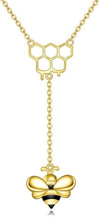 wholesale 925 Sterling Silver Honeycomb & Bee Lariat Y-Necklace with Chain 43cm Length-C-Bee