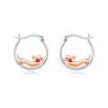 wholesale 925 Sterling Silver Rose Gold Plated Dachshund Dog Red Crystal Hoop Earrings-0-0