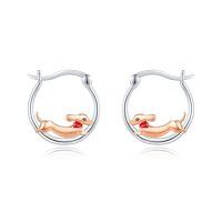 wholesale 925 Sterling Silver Rose Gold Plated Dachshund Dog Red Crystal Hoop Earrings-Dachshund Dog