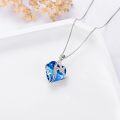 wholesale 925 Sterling Silver Blue Crystal Heart & Butterfly Pendant Necklace for Women-0-4