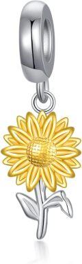 wholesale 925 Sterling Silver Sunflower Charm for Bracelet Birth Flower Daisy Lily Rose Month Flower Bead Charm with Name Synthetic Birthstone Month Flower Charm Gift for Women-0-0