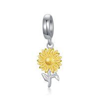 wholesale 925 Sterling Silver Sunflower Charm for Bracelet Birth Flower Daisy Lily Rose Month Flower Bead Charm with Name Synthetic Birthstone Month Flower Charm Gift for Women-Sunflower Charm