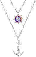 wholesale TOUPOP Anker Necklace For Women Sterling Silver Layered Necklace, Nautical Compass Hope Jewelry With Crystal Silver Layering Necklace Birthday Graduation Gift For Women -0-0