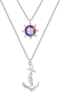 wholesale TOUPOP Anker Necklace For Women Sterling Silver Layered Necklace, Nautical Compass Hope Jewelry With Crystal Silver Layering Necklace Birthday Graduation Gift For Women -undefined