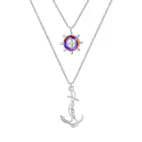 TOUPOP Sterling Silver Crystal Layered Nautical Compass Necklace Gift-undefined