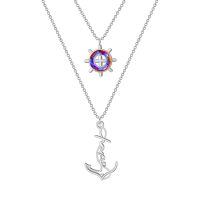 TOUPOP Sterling Silver Crystal Layered Nautical Compass Necklace Gift-undefined