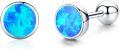 wholesale 925 Sterling Silver Blue Fire Opal Round Stud Earrings for Women-0-0