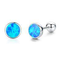wholesale 925 Sterling Silver Blue Fire Opal Round Stud Earrings for Women-White Gold & Blue Opal